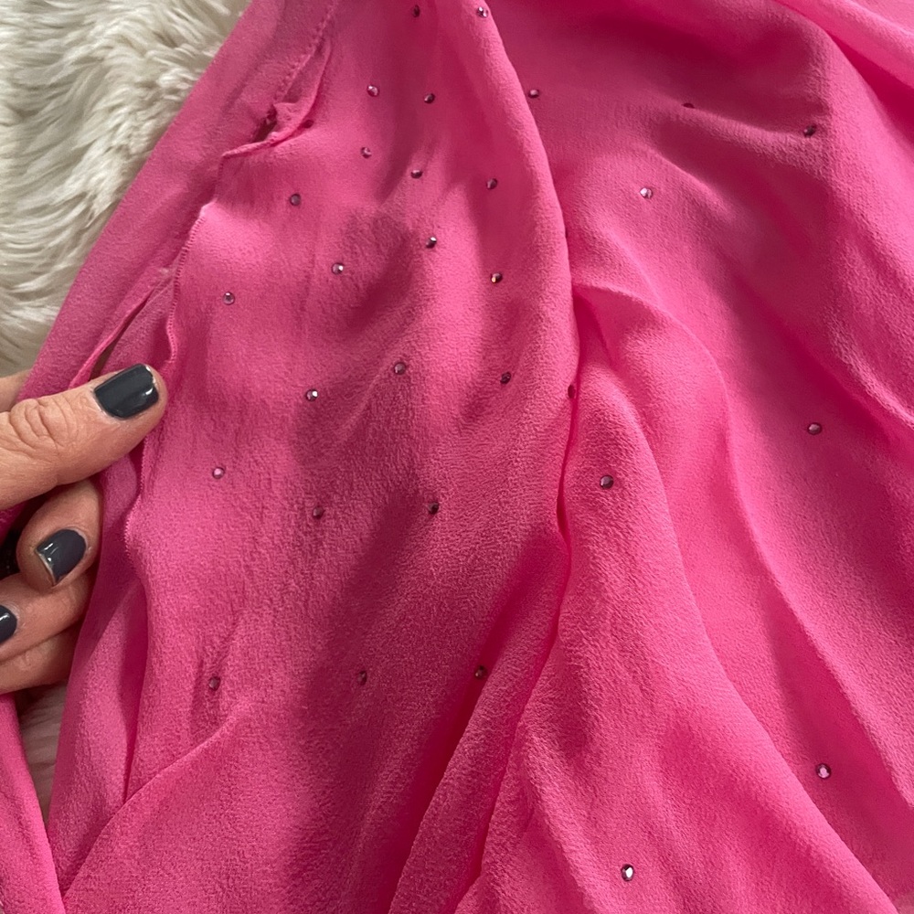 Rare Vintage 90s betsey johnson ultra pink rhinestone chiffon cape - Picture 8 of 8